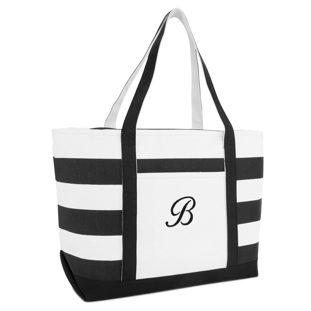 2473 Striped Beach Bag Tote Bags Satchel Personalized Black Ballent Letter